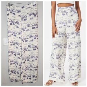 Nasty Gal Landscape Blue Ivory Wideleg Highrise Pants. Stretch. Sz 14